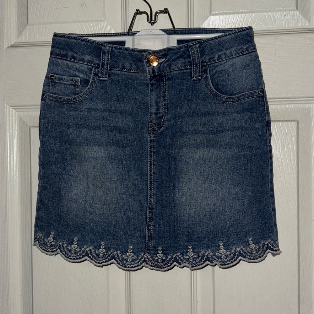 Cat & Jack Blue Denim Mini Skirt with Scalloped Embroidered Hem